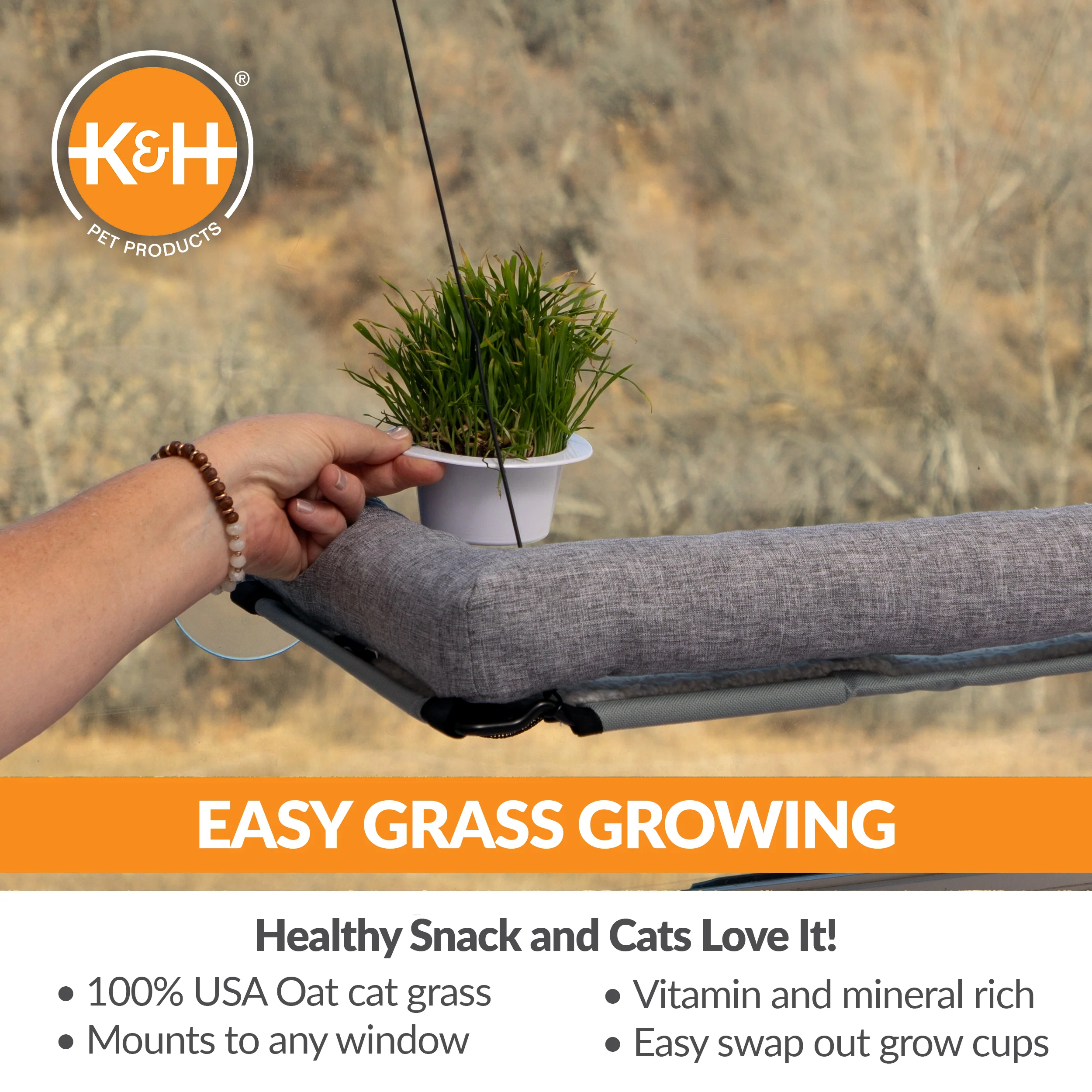 K&H EZ Mount Deluxe Bolstered Window Kitty Sill Cat Perch with Cat Grass Grow Station - Image 3