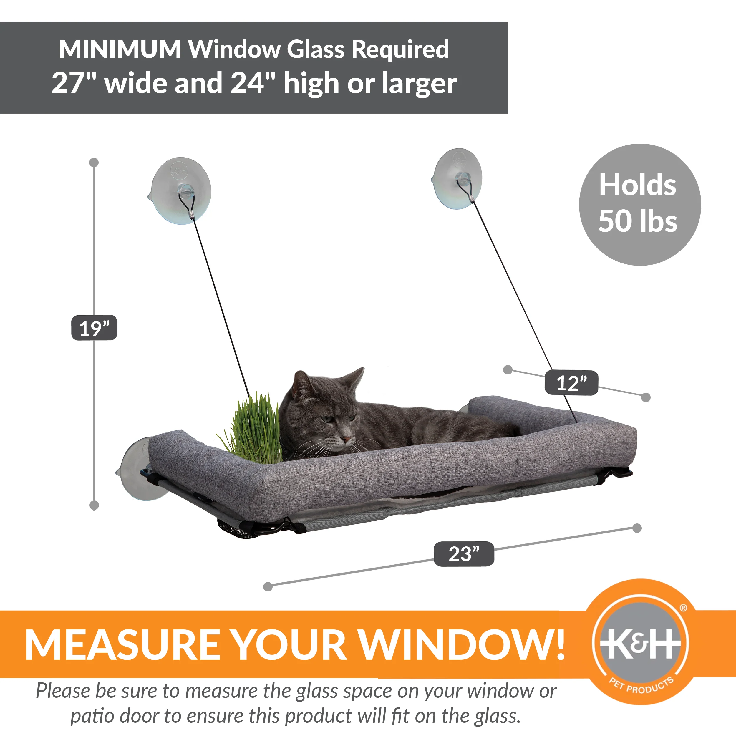 K&H EZ Mount Deluxe Bolstered Window Kitty Sill Cat Perch with Cat Grass Grow Station - Image 5