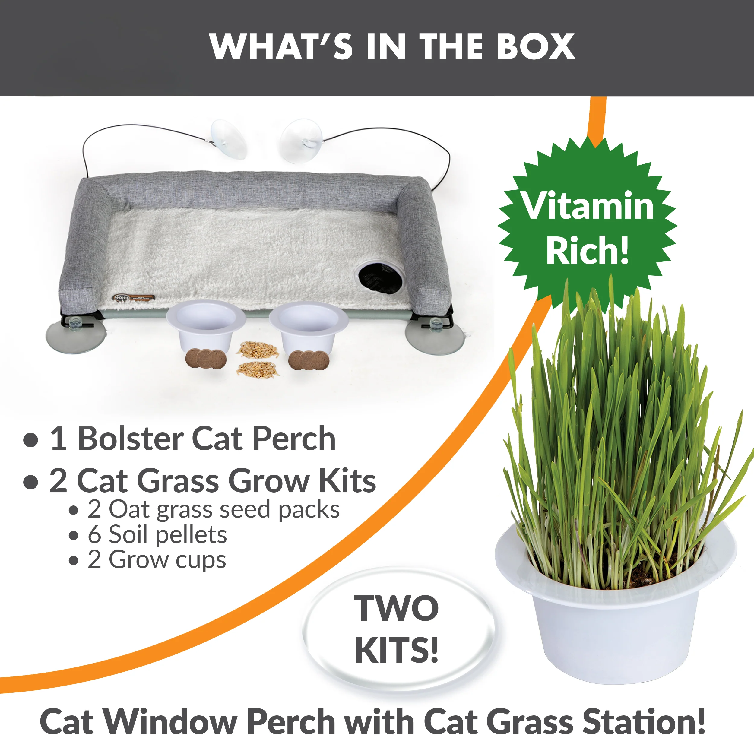 K&H EZ Mount Deluxe Bolstered Window Kitty Sill Cat Perch with Cat Grass Grow Station - Image 7