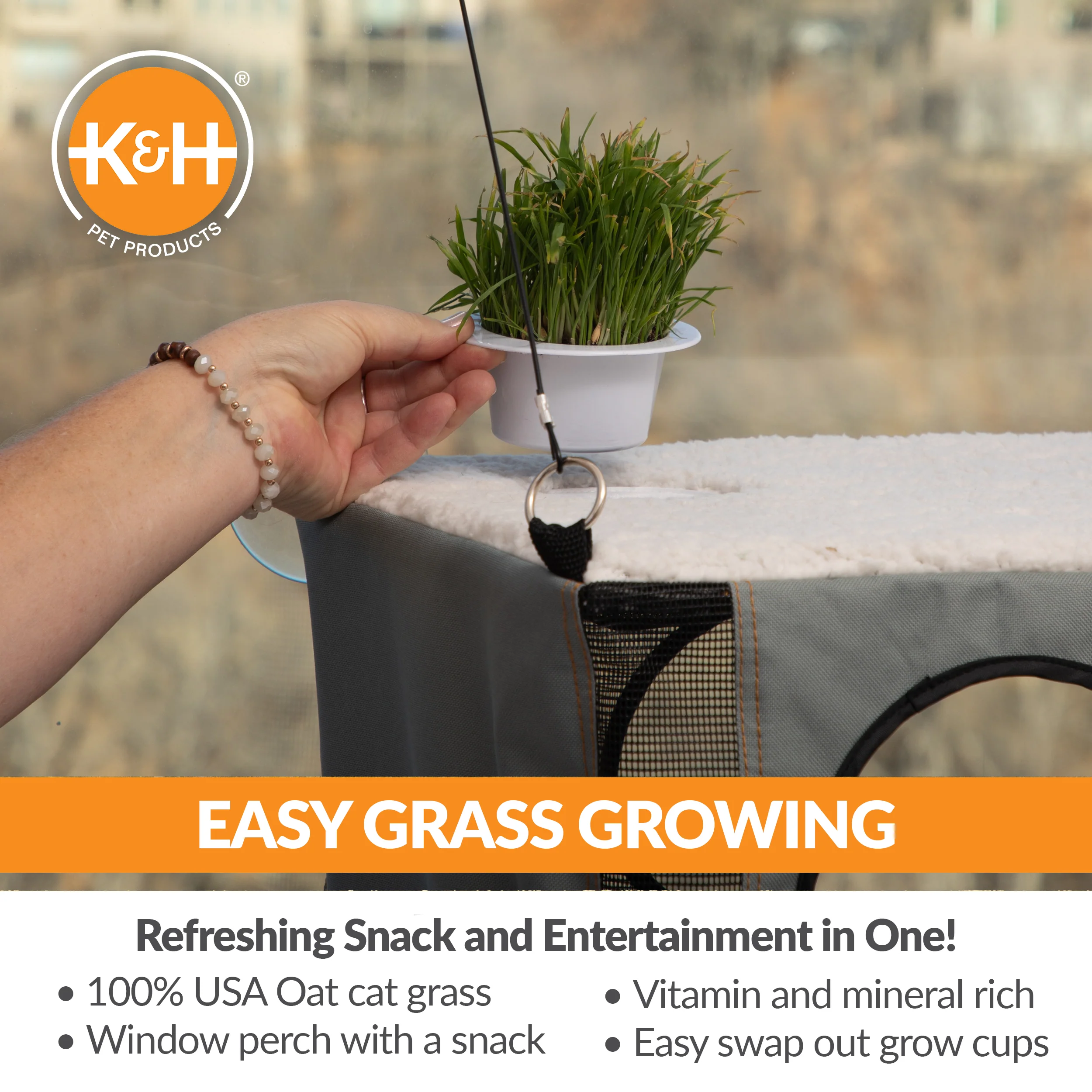 K&H EZ Mount Penthouse Cat Window Perch with Cat Grass Grow Station - Image 3