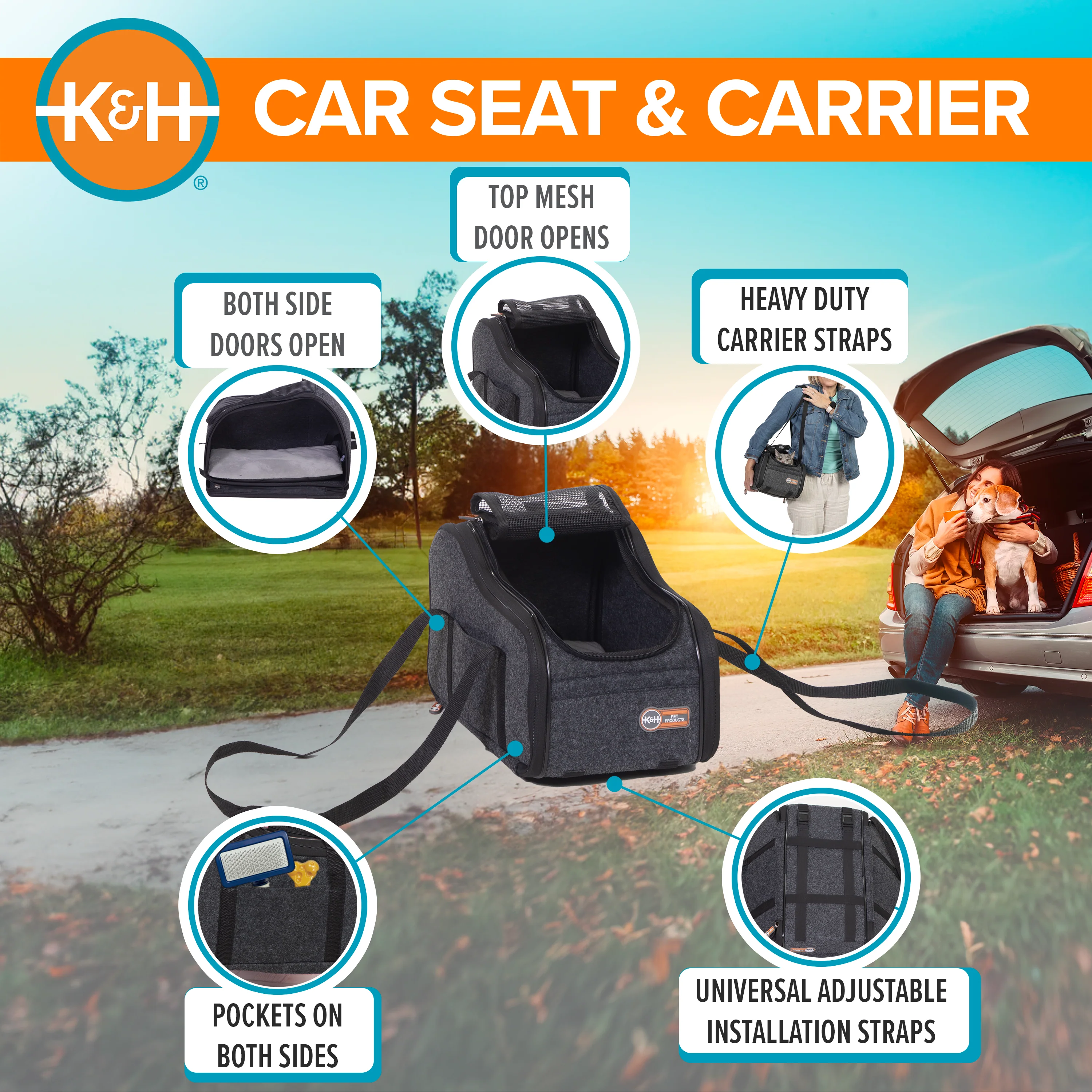 K&H Portable Pet Console Booster Dog Car Seat - Image 3