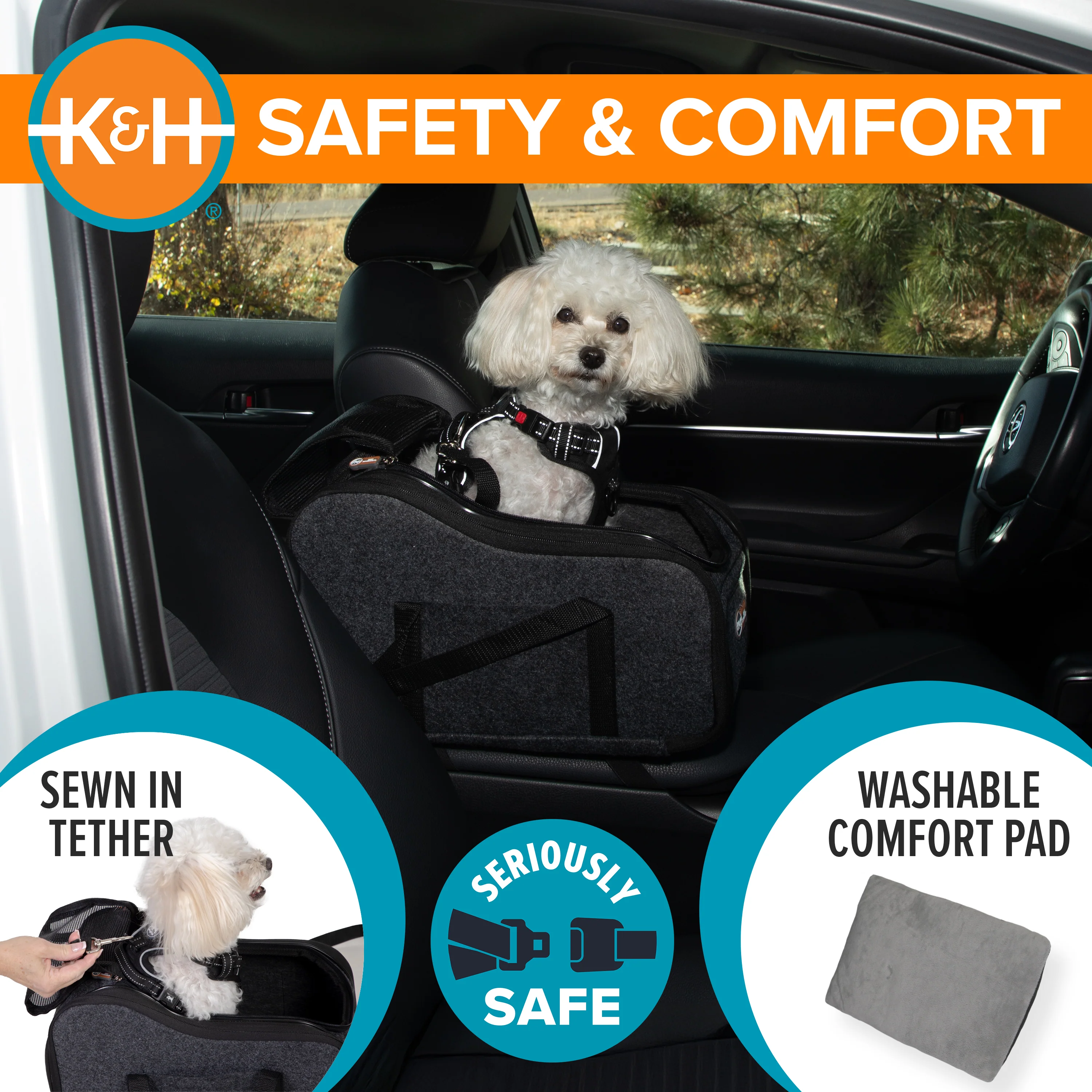 K&H Portable Pet Console Booster Dog Car Seat - Image 4